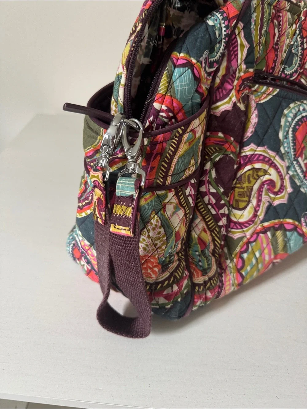 Vera Bradley Multicolor Paisley Quilted Baby Bag with Plum Accents